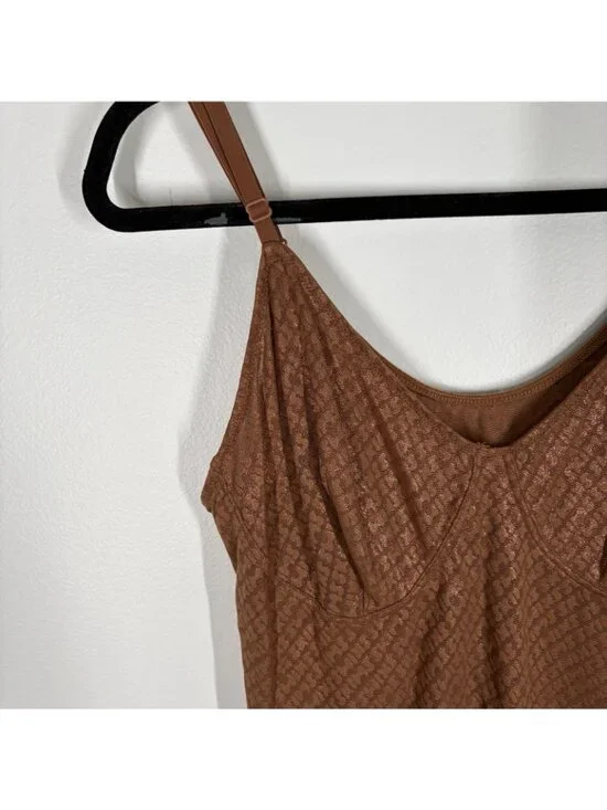 SKIMS Women Plus Size 3X Brown Metallic Logo Mesh Foil Mini Slip Cami Dress NWT - Picture 5 of 10